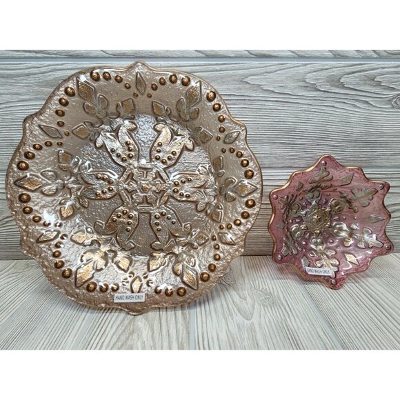 2 Pc Snowflake Server Platter Christmas Fused Glass Grassland Road Amscan - Picture 8 of 10